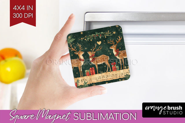 Christmas Deer Magnet Sublimation - Vintage Christmas Magnet Sublimation OrangeBrushStudio 