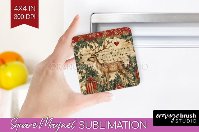 Christmas Deer Magnet Sublimation - Vintage Christmas Magnet Sublimation OrangeBrushStudio 