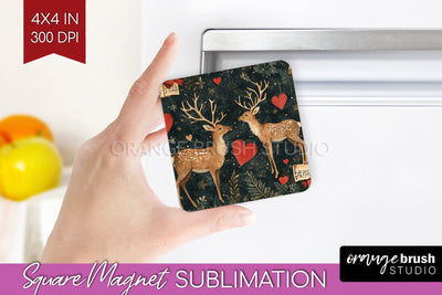 Christmas Deer Magnet Sublimation - Vintage Christmas Magnet Sublimation OrangeBrushStudio 