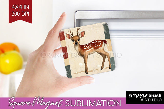 Christmas Deer Magnet Sublimation - Vintage Christmas Magnet Sublimation OrangeBrushStudio 