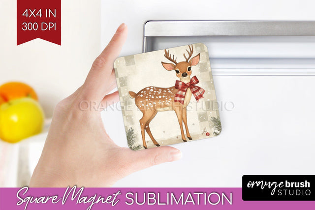 Christmas Deer Magnet Sublimation - Vintage Christmas Magnet Sublimation OrangeBrushStudio 