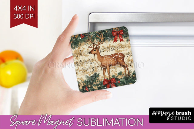 Christmas Deer Magnet Sublimation - Vintage Christmas Magnet Sublimation OrangeBrushStudio 
