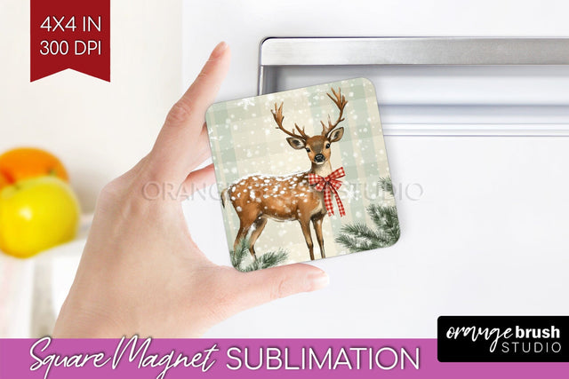 Christmas Deer Magnet Sublimation - Vintage Christmas Magnet Sublimation OrangeBrushStudio 