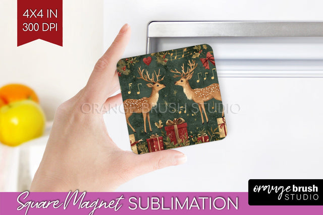 Christmas Deer Magnet Sublimation - Vintage Christmas Magnet Sublimation OrangeBrushStudio 