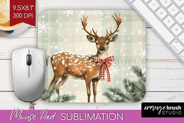 Christmas Deer Mouse Pad Sublimation - Vintage Christmas PNG Sublimation OrangeBrushStudio 