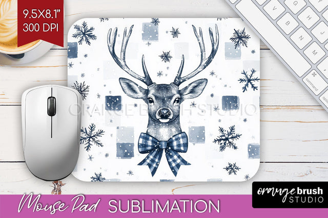 Christmas Deer Mouse Pad Sublimation - Vintage Christmas PNG Sublimation OrangeBrushStudio 