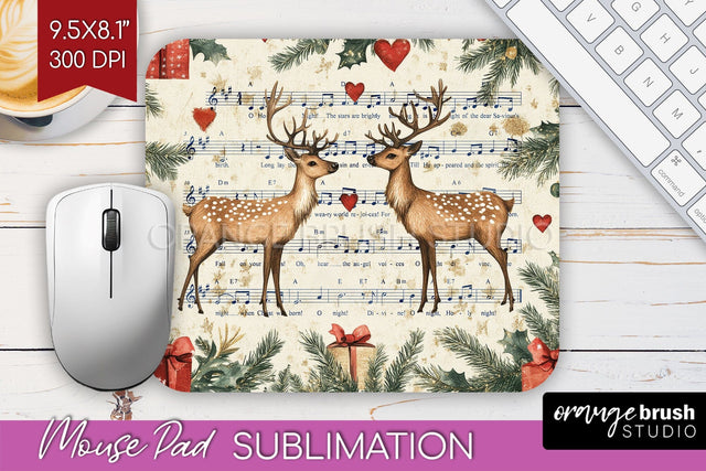 Christmas Deer Mouse Pad Sublimation - Vintage Christmas PNG Sublimation OrangeBrushStudio 