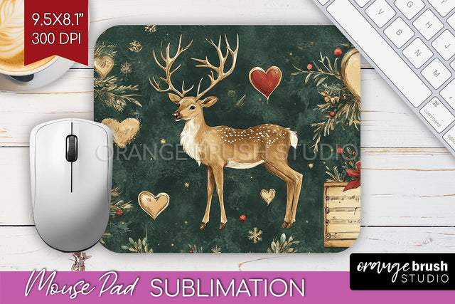Christmas Deer Mouse Pad Sublimation - Vintage Christmas PNG Sublimation OrangeBrushStudio 