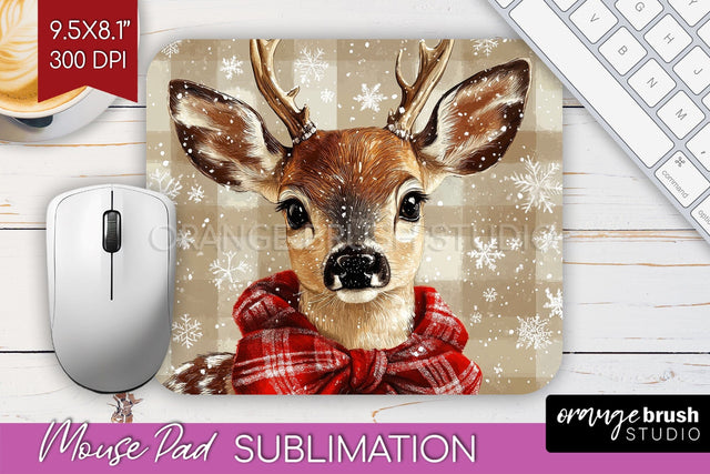 Christmas Deer Mouse Pad Sublimation - Vintage Christmas PNG Sublimation OrangeBrushStudio 