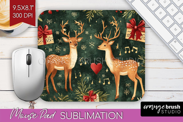 Christmas Deer Mouse Pad Sublimation - Vintage Christmas PNG Sublimation OrangeBrushStudio 