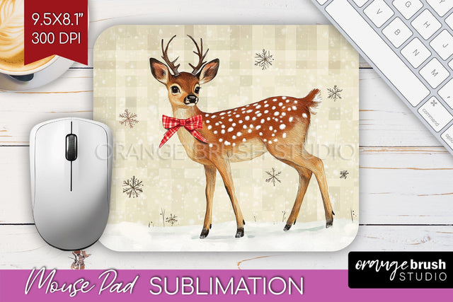 Christmas Deer Mouse Pad Sublimation - Vintage Christmas PNG Sublimation OrangeBrushStudio 