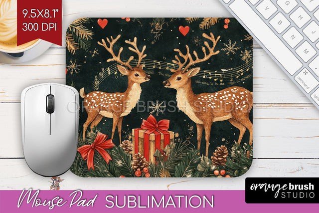 Christmas Deer Mouse Pad Sublimation - Vintage Christmas PNG Sublimation OrangeBrushStudio 