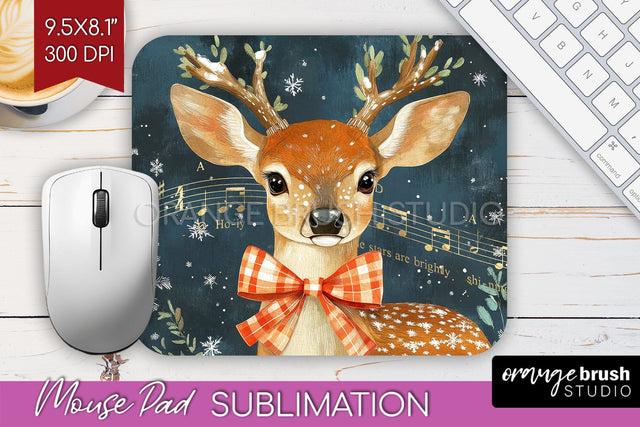 Christmas Deer Mouse Pad Sublimation - Vintage Christmas PNG Sublimation OrangeBrushStudio 