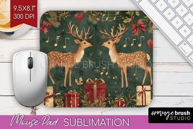 Christmas Deer Mouse Pad Sublimation - Vintage Christmas PNG Sublimation OrangeBrushStudio 