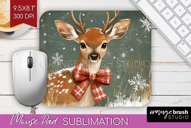 Christmas Deer Mouse Pad Sublimation - Vintage Christmas PNG Sublimation OrangeBrushStudio 