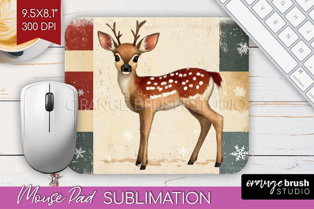 Christmas Deer Mouse Pad Sublimation - Vintage Christmas PNG Sublimation OrangeBrushStudio 
