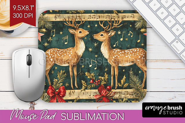 Christmas Deer Mouse Pad Sublimation - Vintage Christmas PNG Sublimation OrangeBrushStudio 