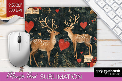 Christmas Deer Mouse Pad Sublimation - Vintage Christmas PNG Sublimation OrangeBrushStudio 