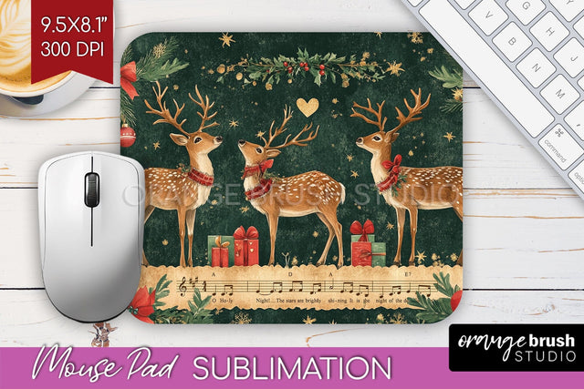 Christmas Deer Mouse Pad Sublimation - Vintage Christmas PNG Sublimation OrangeBrushStudio 