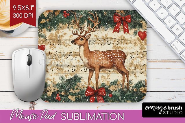 Christmas Deer Mouse Pad Sublimation - Vintage Christmas PNG Sublimation OrangeBrushStudio 