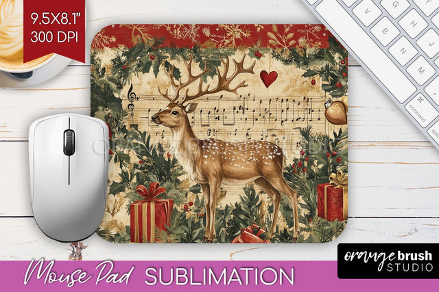 Christmas Deer Mouse Pad Sublimation - Vintage Christmas PNG Sublimation OrangeBrushStudio 