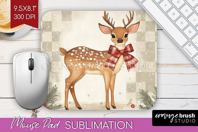 Christmas Deer Mouse Pad Sublimation - Vintage Christmas PNG Sublimation OrangeBrushStudio 
