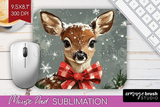 Christmas Deer Mouse Pad Sublimation - Vintage Christmas PNG Sublimation OrangeBrushStudio 