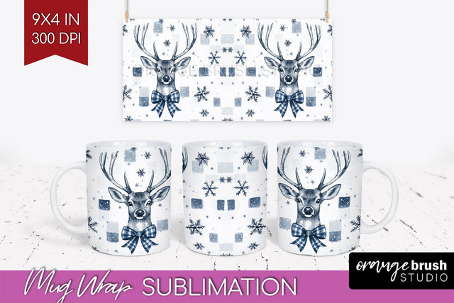 Christmas Deer Mug Wrap - Vintage Christmas Mug Sublimation Sublimation OrangeBrushStudio 