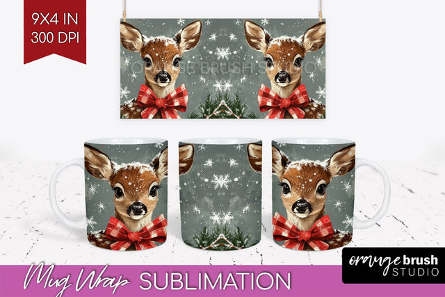 Christmas Deer Mug Wrap - Vintage Christmas Mug Sublimation Sublimation OrangeBrushStudio 