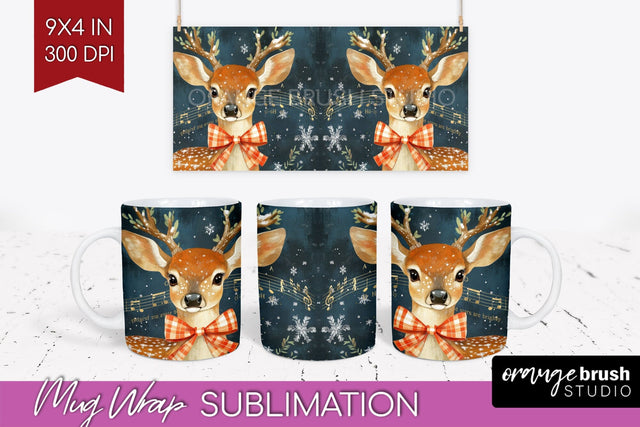 Christmas Deer Mug Wrap - Vintage Christmas Mug Sublimation Sublimation OrangeBrushStudio 