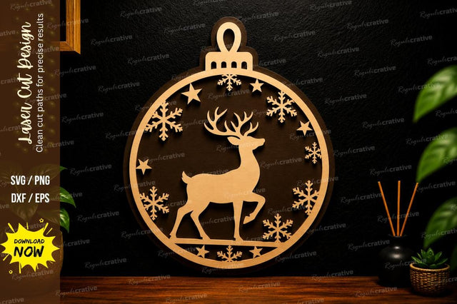 Christmas Deer Ornament Laser Cut SVG Design SVG Regulrcrative 
