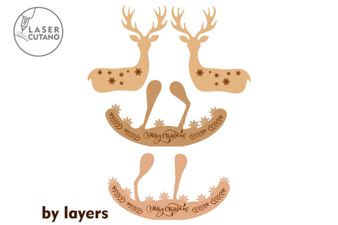 Christmas Deer Ornament, Multilayer Home Decoration, laser Cut File, Wood Cut Template, New Year Decor SVG LaserCutano 