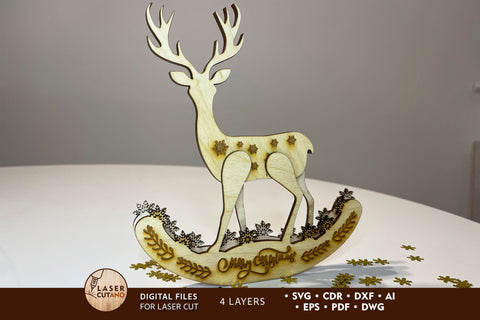 Christmas Deer Ornament, Multilayer Home Decoration, laser Cut File, Wood Cut Template, New Year Decor SVG LaserCutano 