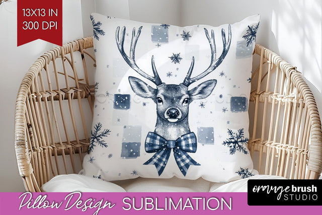 Christmas Deer Pillow Sublimation - Vintage Christmas Pillow Sublimation OrangeBrushStudio 