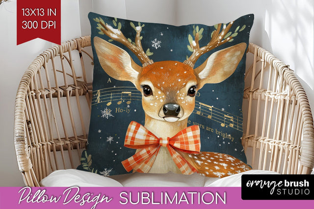 Christmas Deer Pillow Sublimation - Vintage Christmas Pillow Sublimation OrangeBrushStudio 