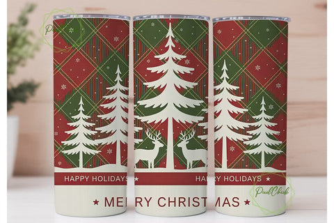Christmas Deer Plaid 20oz Tumbler Wrap Sublimation PixelChick 
