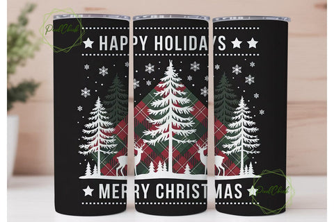 Christmas Deer Plaid 20oz Tumbler Wrap Sublimation PixelChick 
