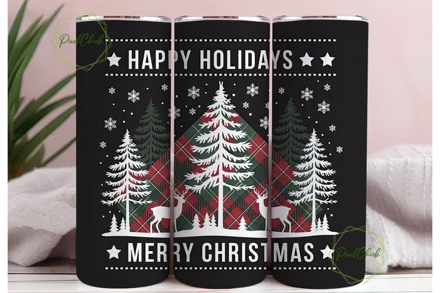 Christmas Deer Plaid 20oz Tumbler Wrap Sublimation PixelChick 