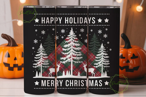 Christmas Deer Plaid 20oz Tumbler Wrap Sublimation PixelChick 