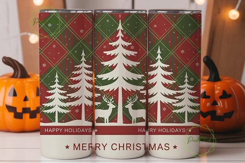 Christmas Deer Plaid 20oz Tumbler Wrap Sublimation PixelChick 