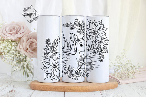 Christmas Deer & Poinsettia 20oz Tumbler Sublimation sassyprint 