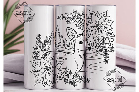 Christmas Deer & Poinsettia 20oz Tumbler Sublimation sassyprint 