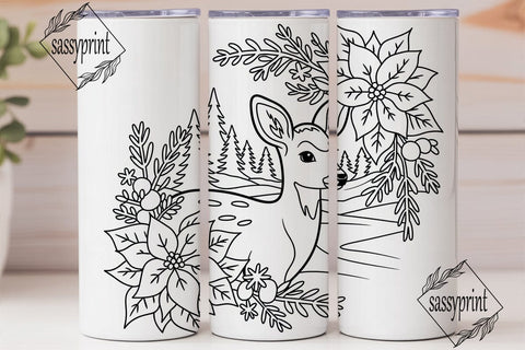Christmas Deer & Poinsettia 20oz Tumbler Sublimation sassyprint 