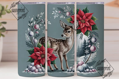 Christmas Deer & Poinsettia 20oz Tumbler Sublimation sassyprint 