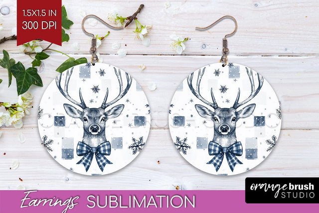 Christmas Deer Round Earrings, Vintage Christmas Sublimation Sublimation OrangeBrushStudio 