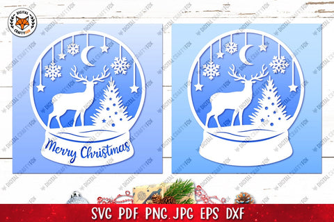 Christmas Deer Snow Globe SVG, Merry Christmas Paper Cut 3D Paper Digital Craftyfox 