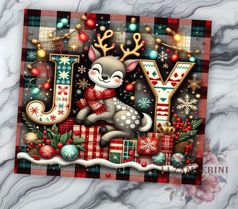 Christmas Deer Tumbler, Cute Holiday Decor, 20oz Sublimation Wrap, Festive Drinkware, Joyful Christmas Gift, Deer Lover Tumbler, Holiday Cheer Design Sublimation Li Zamperini 