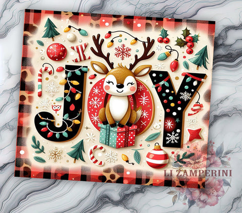 Christmas Deer Tumbler, Cute Holiday Decor, 20oz Sublimation Wrap, Festive Drinkware, Joyful Christmas Gift, Deer Lover Tumbler, Holiday Cheer Design Sublimation Li Zamperini 