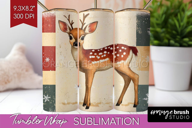 Christmas Deer Tumbler Wrap - Vintage Christmas Tumbler PNG Sublimation OrangeBrushStudio 