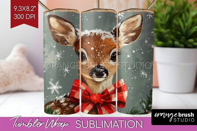 Christmas Deer Tumbler Wrap - Vintage Christmas Tumbler PNG Sublimation OrangeBrushStudio 